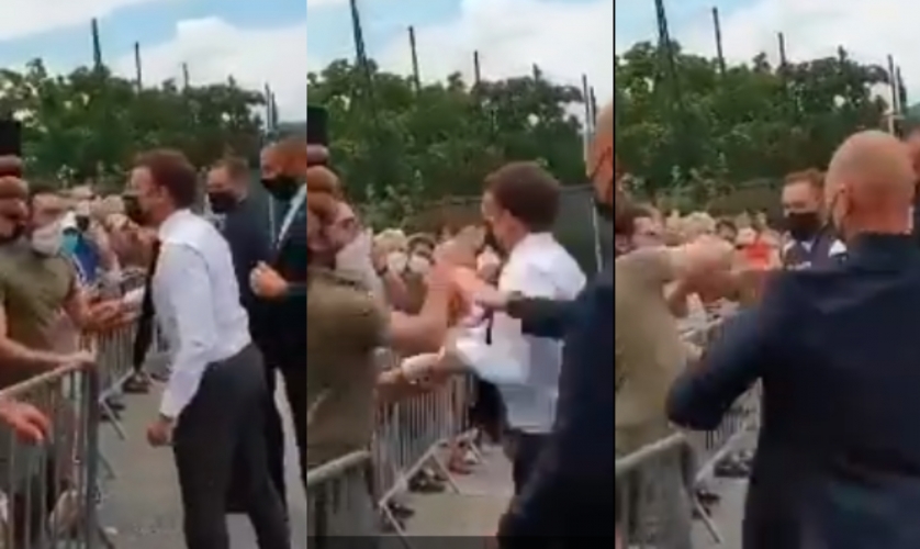 ماكرون يتعرض لصفعة من مواطن أثناء جولة داخلية قام بها اليوم الثلاثاء في منطقة لادروم الفرنسية