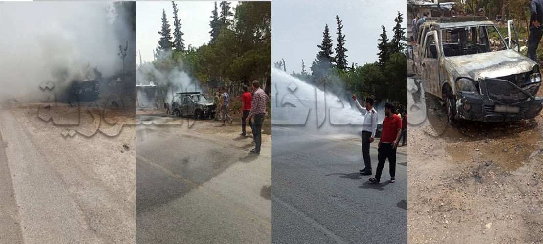 إخماد حريق نشب ضمن مركبة على اتوستراد (دمشق – بيروت)