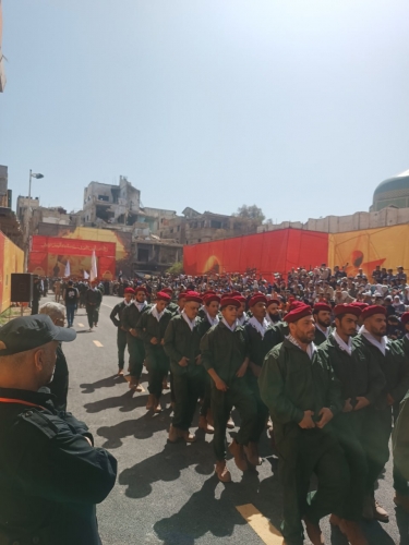 فعالية وعرض عسكري في مخيم اليرموك بدمشق إحياء ليوم القدس العالمي